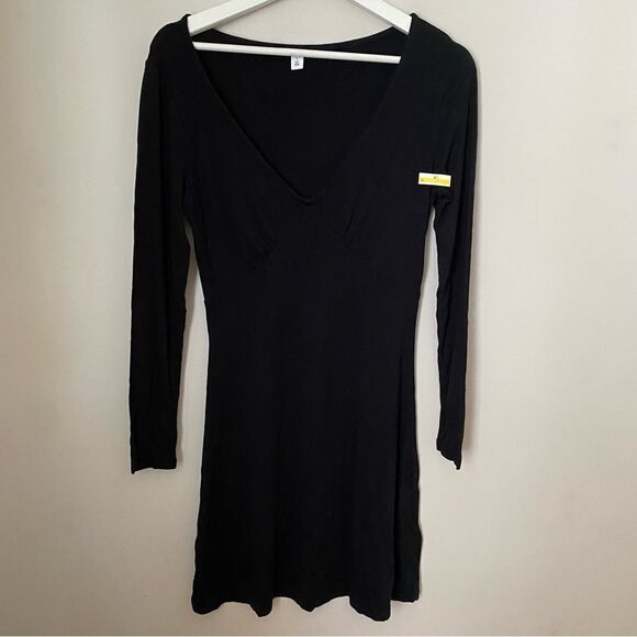BP Dress Long Sleeve V-Neck Mini Black Solid Casual Neutral - Picture 2 of 10